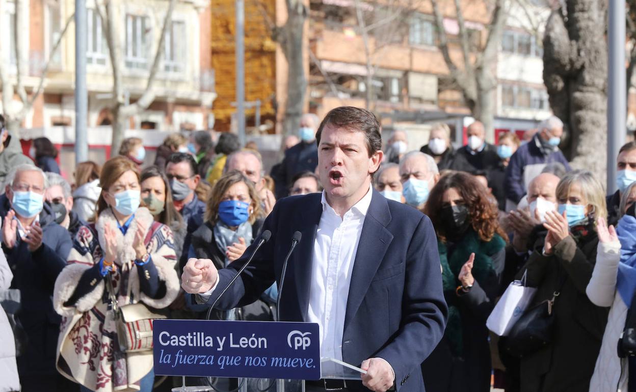 Alfonso Fernández Mañueco durante su mitín en Palencia. 