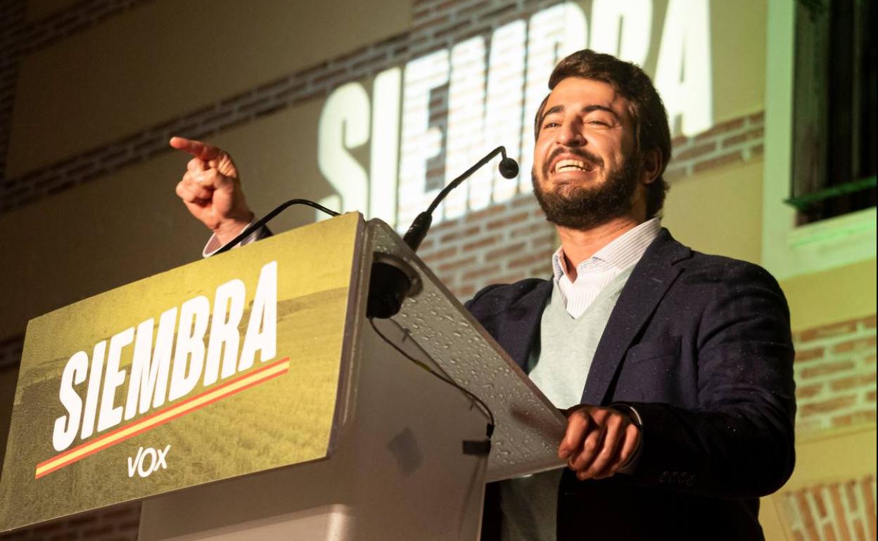 Juan García-Gallardo, durante la celebración de los resultados del 13-F. 