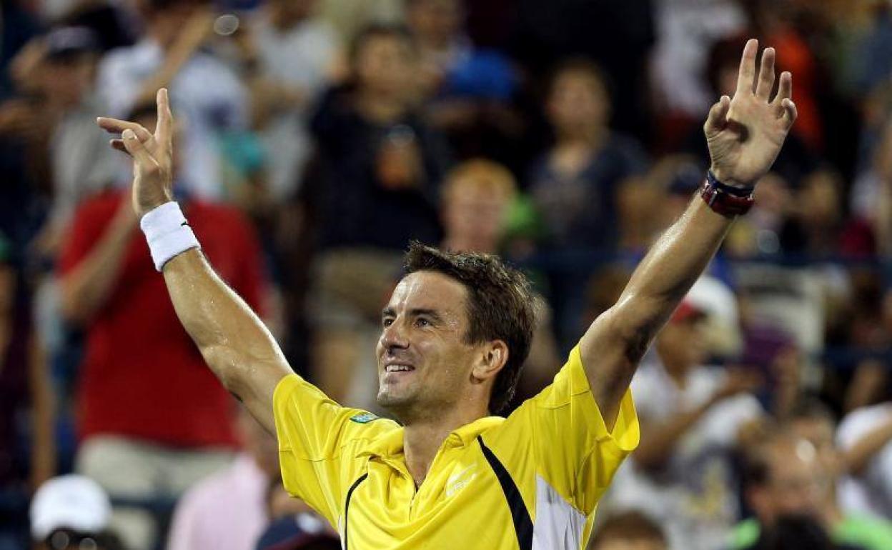 Tommy Robredo, tras derrotar a Roger Federer en el US Open 2013.