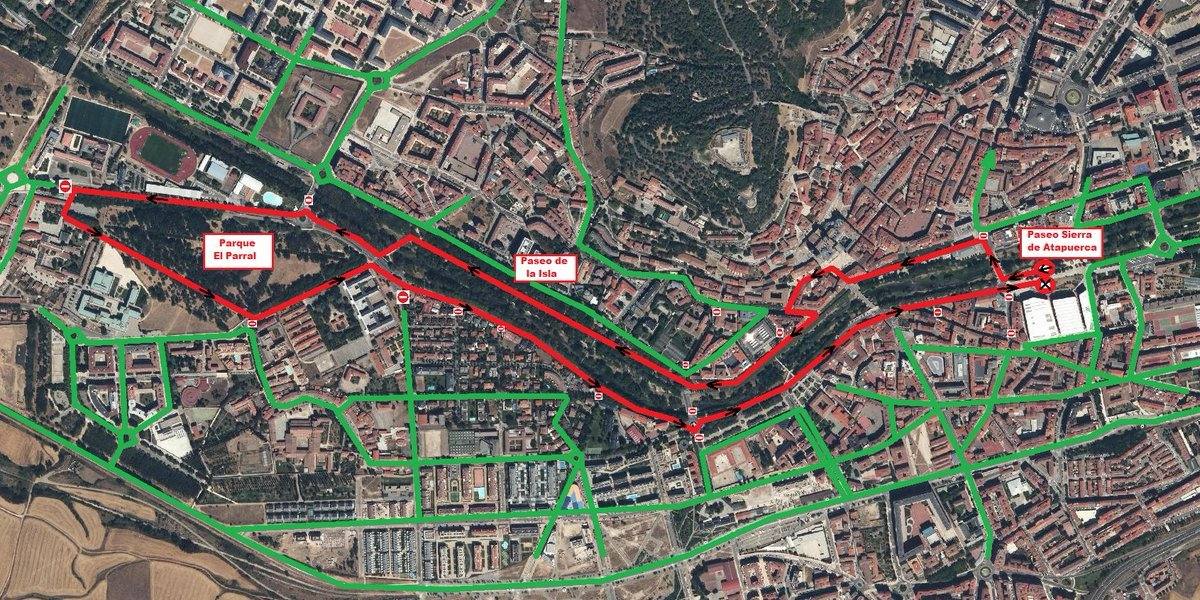 Mapa de las vías que permanecerán cerradas al tráfico este domingo en Burgos