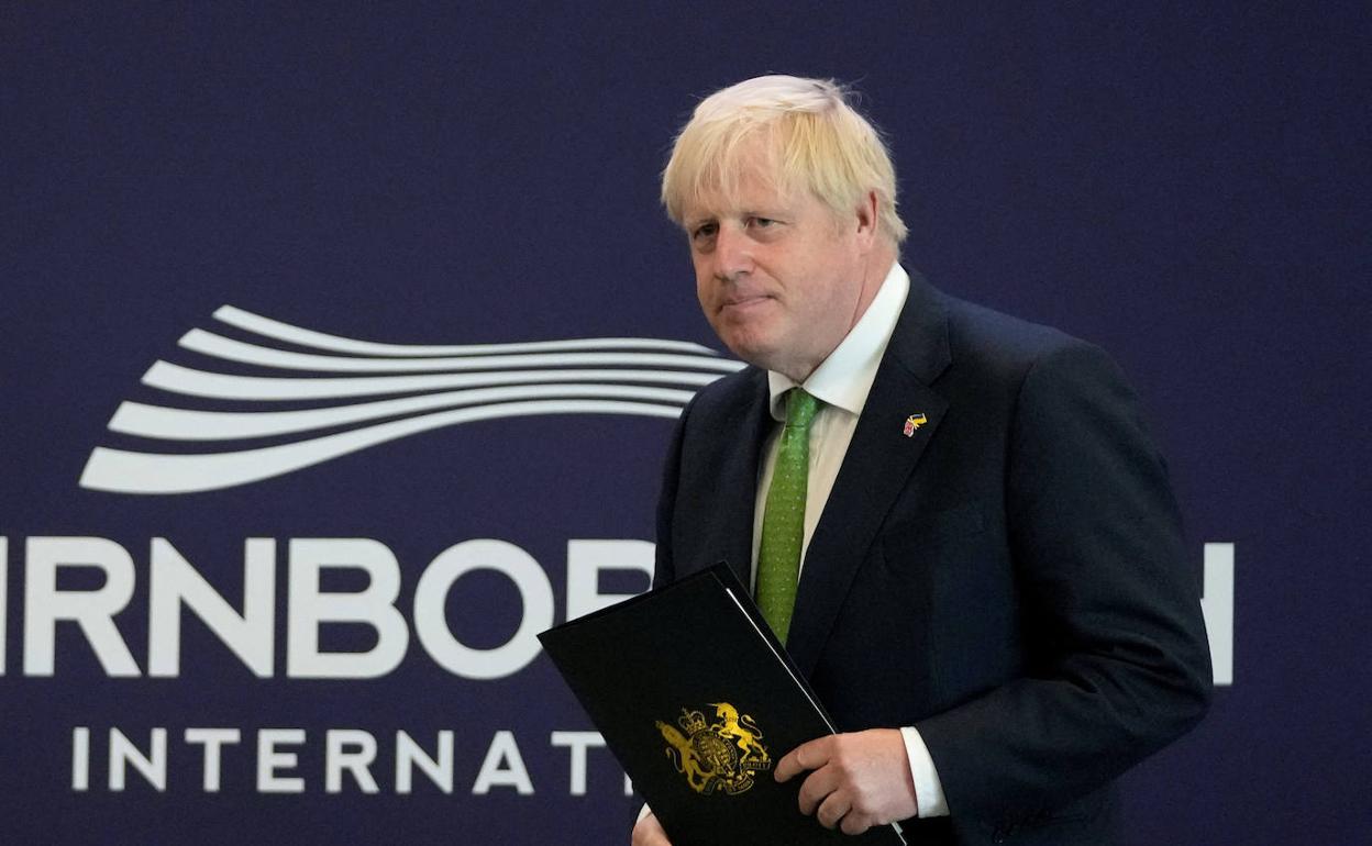 El primer ministro de Reino Unido en funciones, Boris Johnson, este lunes en un acto