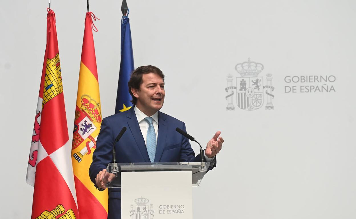 presidente de la Junta, Alfonso Fernández Mañueco, durante su discurso. 