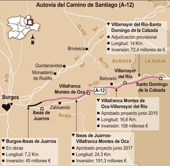 Mapa del proyecto de la Autovía Camino de Santiago. 