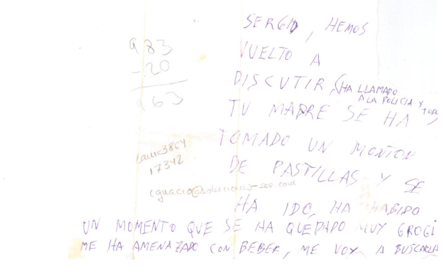 Nota manuscrita que encontraron los investigadores investigadores