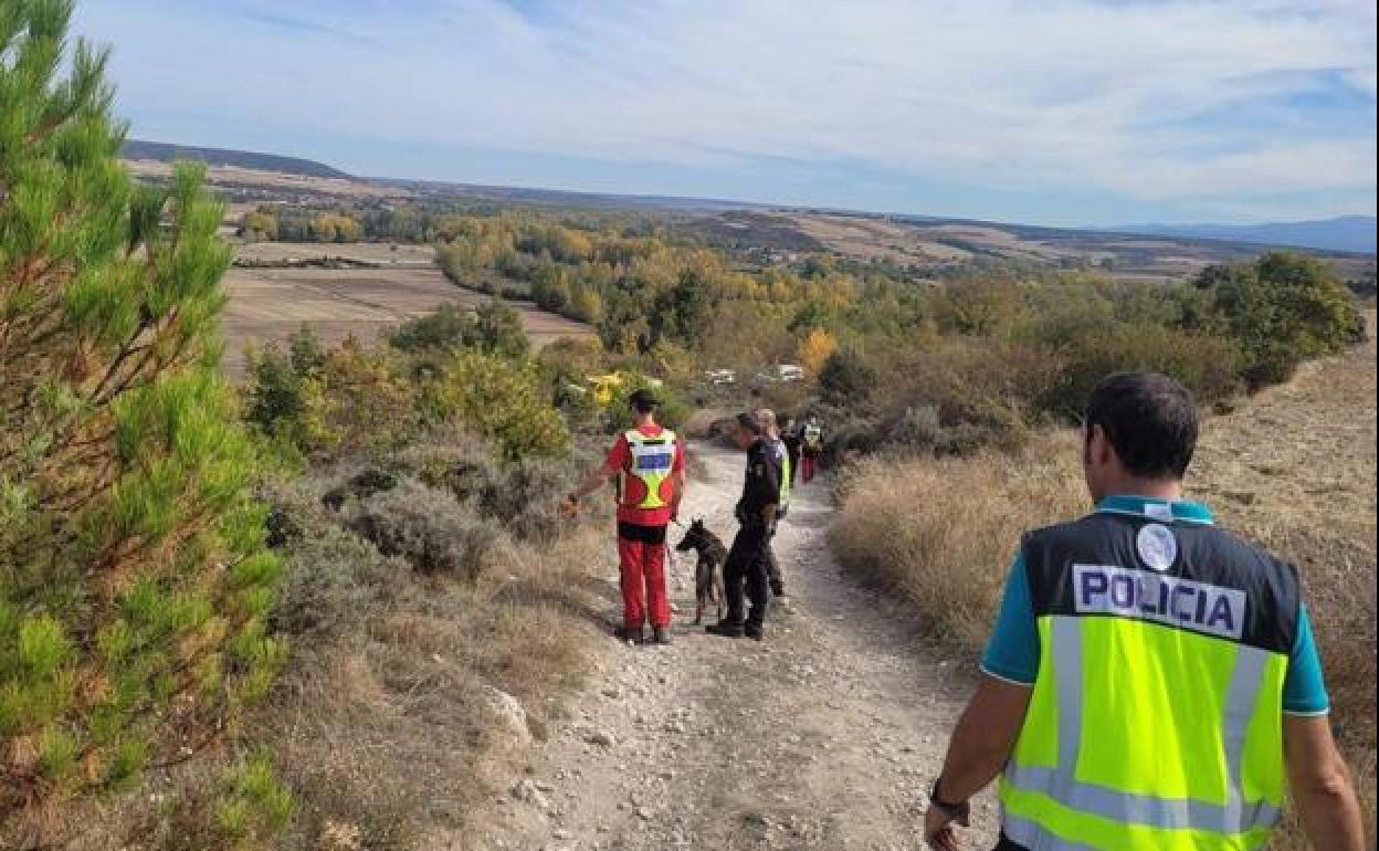 Policía Nacional de Burgos y la unidad canina del GREM, peinan montes cercanos a la capital.