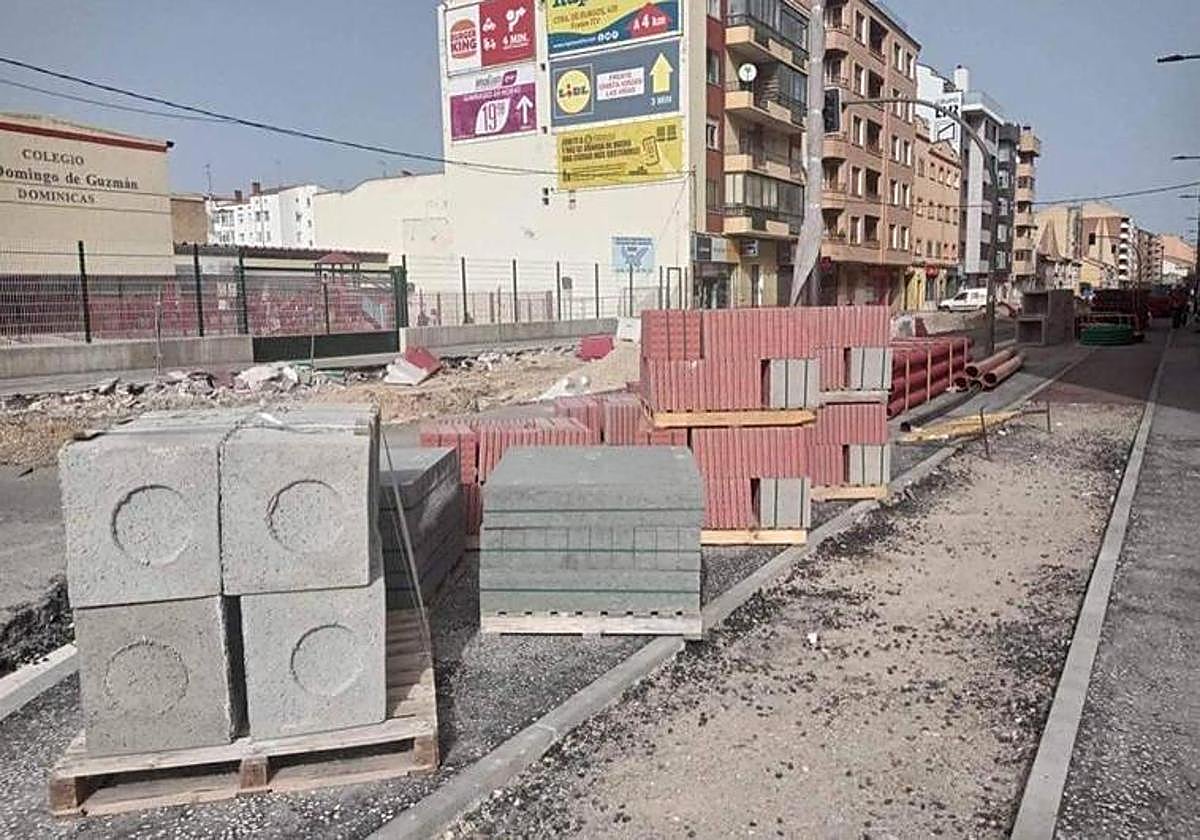 Calle en obras en Aranda de Duero.