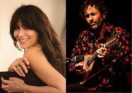 La periodista y escritora Marta Fernández, junto al músico Diego Galaz.