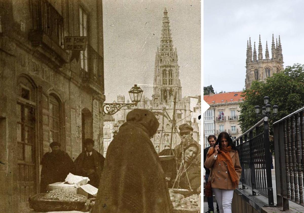 La plaza Vega de Burgos en 1894 y en 2023.