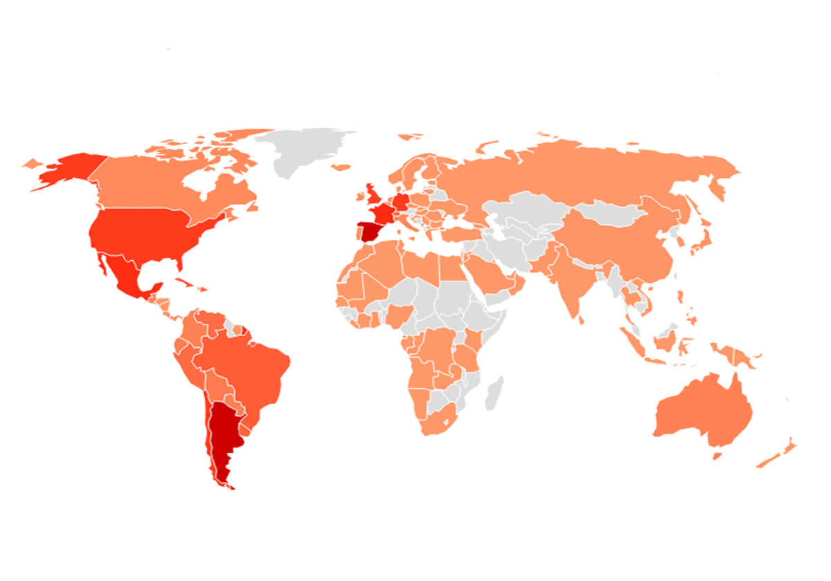 Mapa de los electores con derecho a voto el próximo 23J residentes en el extranjero