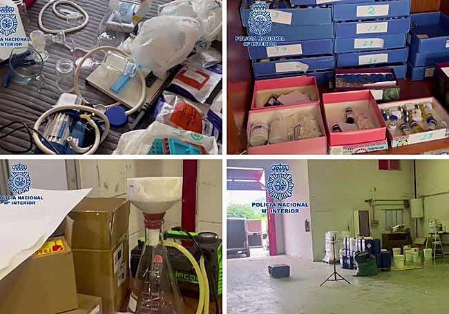 Distintos utensilios utilizados para 'cocinar' la droga en el laboratorio de la banda internacional de narcotráfico