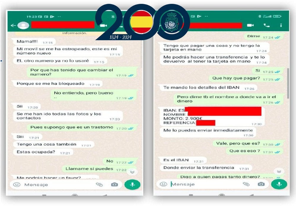 Pantallazo de una de las conversaciones de la estafa.