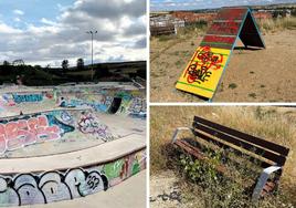 Pintadas y maleza invaden el parque de San Isidro en Burgos.