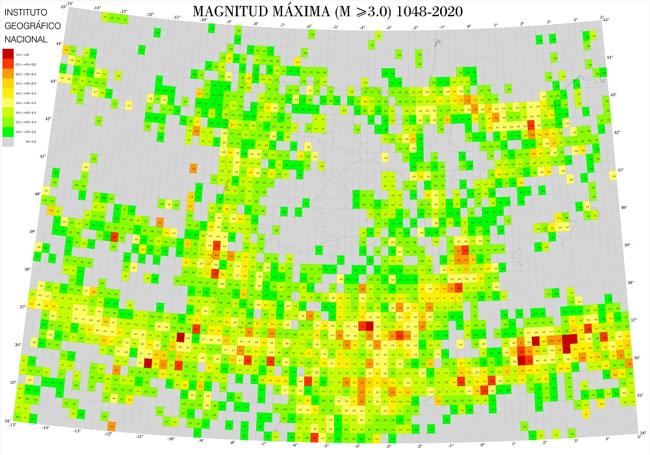 Riesgo de terremotos de magnitud igual o superior a 3.