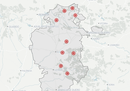 Mapa sobre los focos de fiebre hemorrágica epizoótica en Burgos.