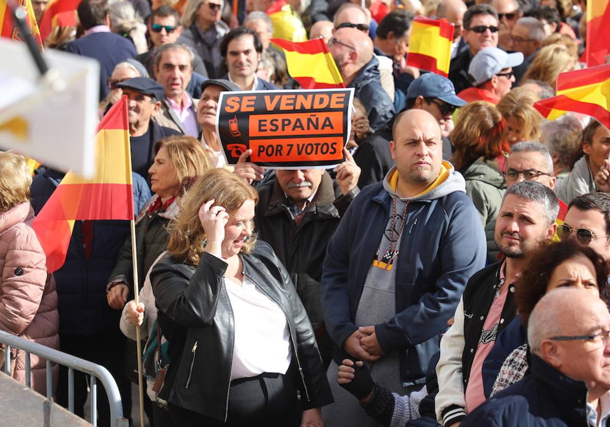 Imagen principal - Fotografías de la concentración contra la amnistía convocada por el PP en Burgos. 