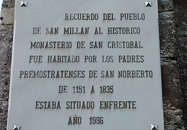 Placa en la iglesia de San Millán de Juarros.