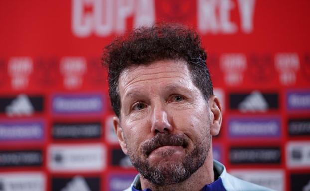 Diego Simeone, durante la rueda de prensa previa al derbi de Copa. 