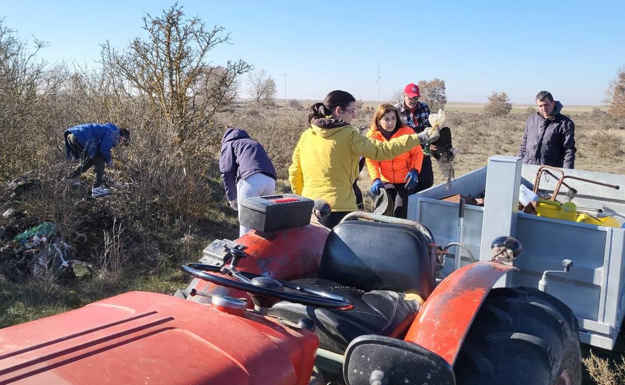 Los voluntarios recogen los deshechos en las inmediaciones de la localidad burgalesa de Lodoso