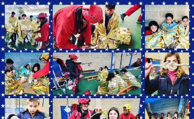 Imagen principal - Los jóvenes de Espiciencia practicando la espeleología. 