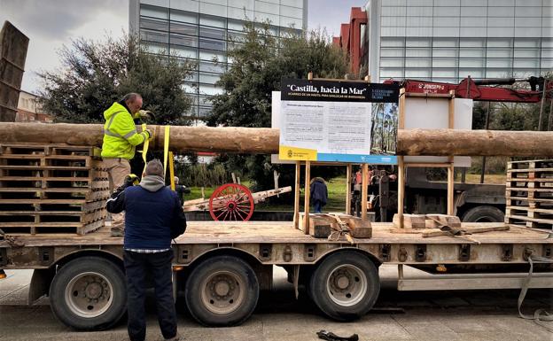 Galería. Traslado del mástil del paseo Sierra de Atapuerca a unas instalaciones madereras. 