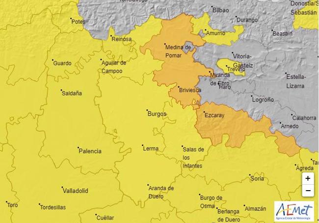 Mapa de avisos por viento en Burgos para el próximo miércoles 17 de enero