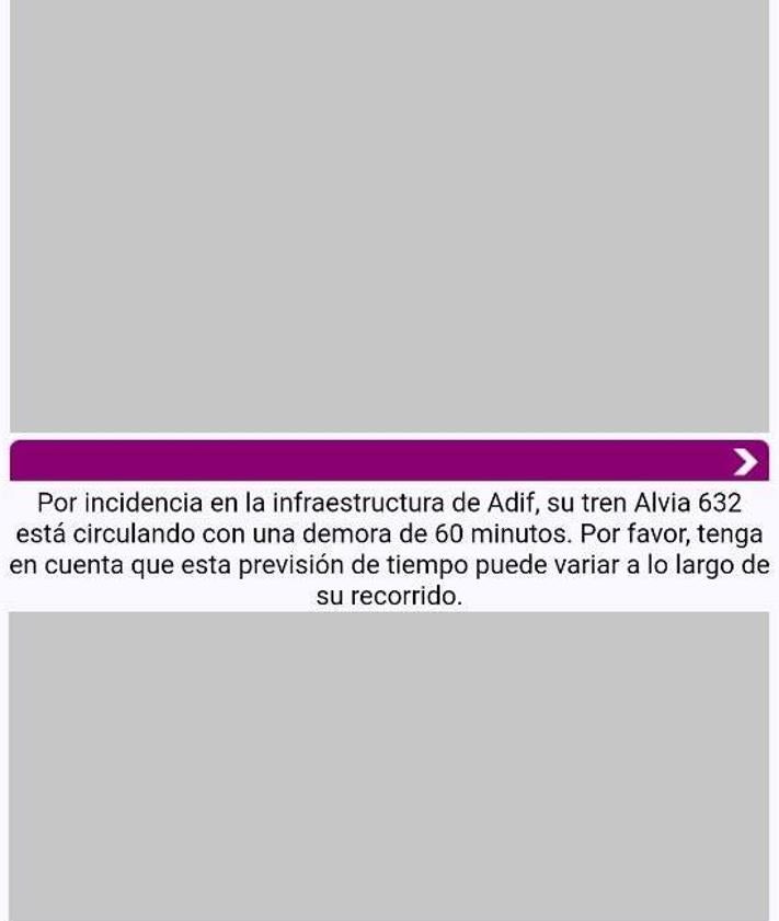 Imagen secundaria 2 - Mensaje aportados por Renfe para informar del retraso a los pasajeros