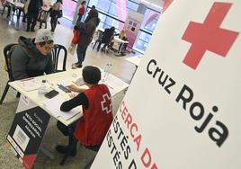Voluntario de Cruz Roja asesora a un usuario.