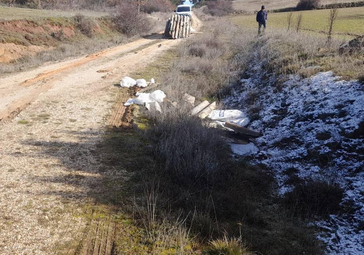 Imagen principal - Residuos abandonados en un camino de La Gallega. 