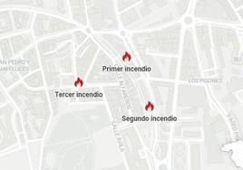 Puntos de Burgos en los que se han producido los incendios.