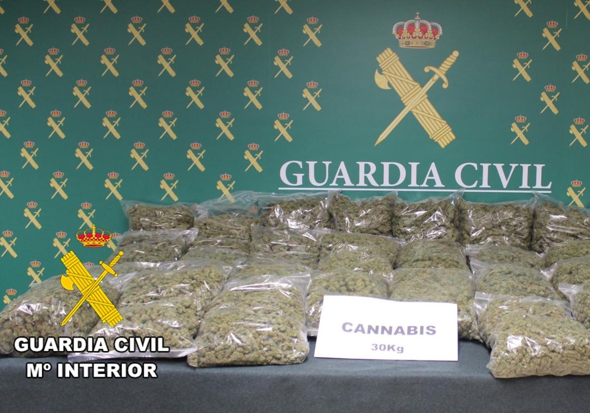 En el camión se localizaron 30 bolsas de un kilo de marihuana.