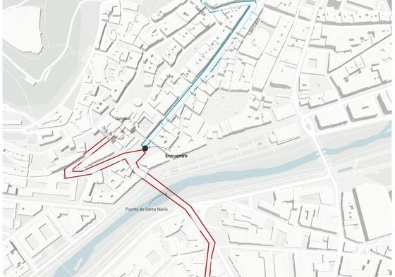 Mapa con el recorrido de la procesión en Burgos hoy.