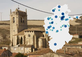 Iglesia de Castrillo de Murcia y mapa de las subvenciones del 'convenio de las goteras'.