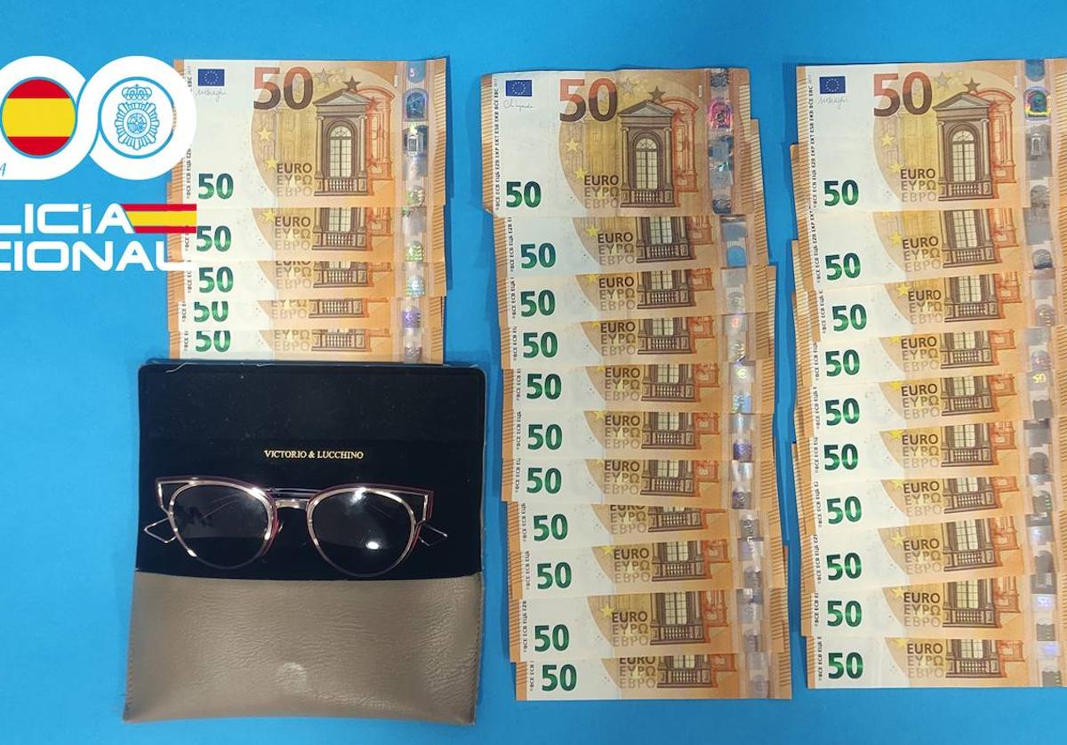 Billetes y gafas de sol que extravió la vecina de Aranda de Duero.