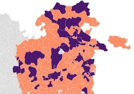Mapa de la provincia de Burgos con municipios con personas que superan los 100 años.