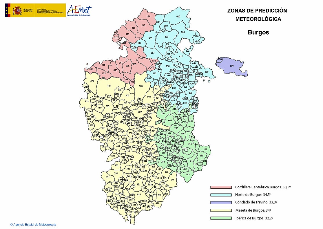 Mapa de Burgos con las regiones isoclimáticas.