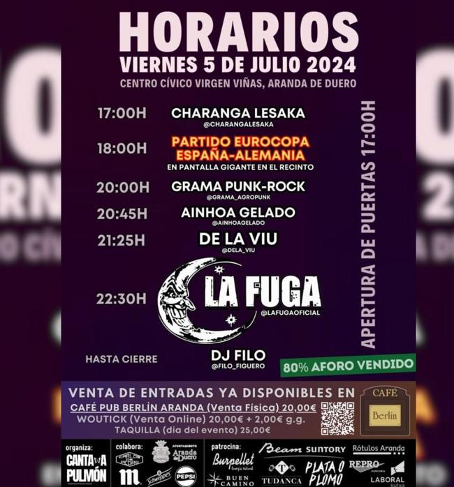 Cartel completo del evento musical de Aranda de Duero de este fin de semana.