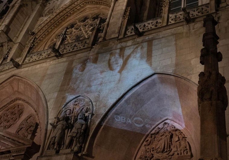 Proyección de las imágenes de la granja del terror de Quintanilla del Coco sobre la Catedral.