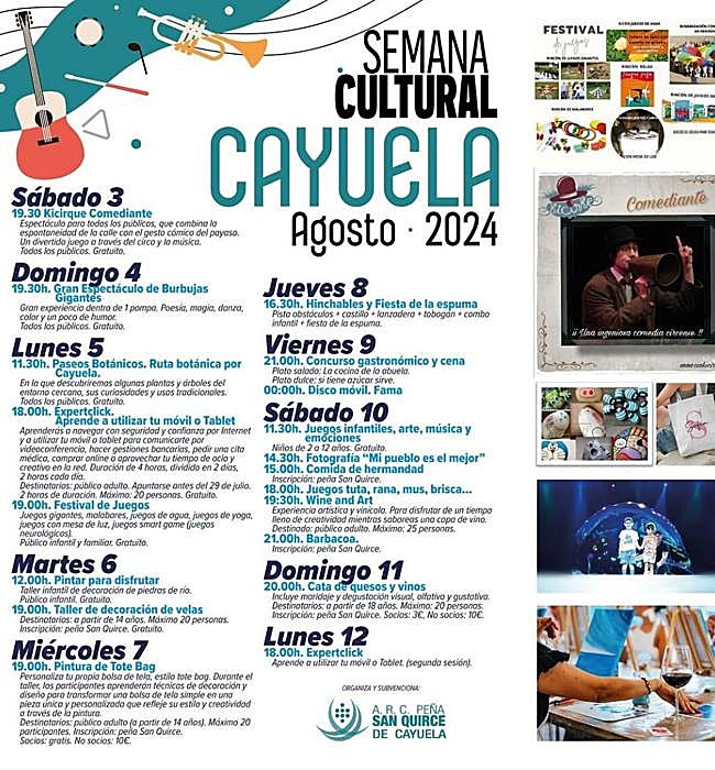 Cartel del programa cultural de verano de Cayuela 2024.