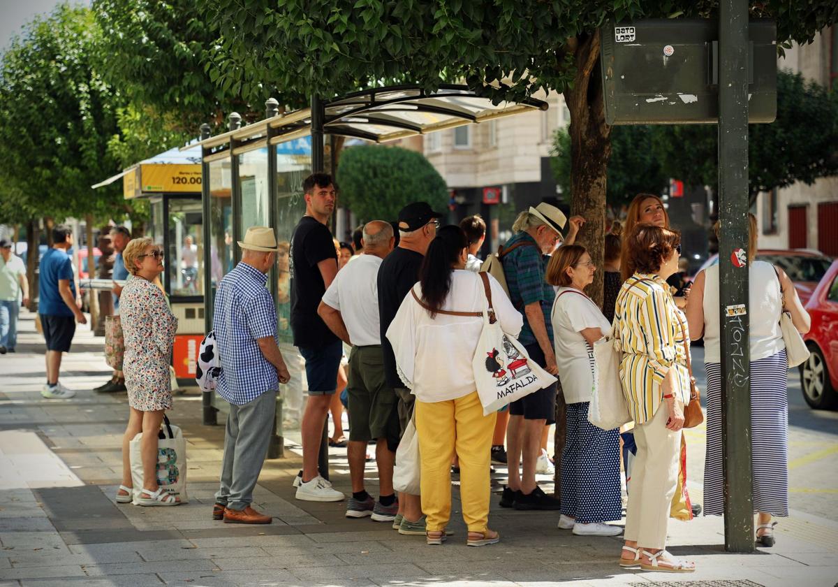 Un grupo de gente se refugia en Burgos del calor a la sombra de los árboles.