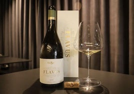 Botella de vino blanco 'Flavus' de la bodega Viña Sastre