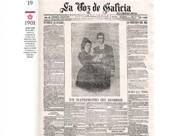 Página del periódico La Voz de Galicia con la noticia del 'matrimonio sin hombre'.