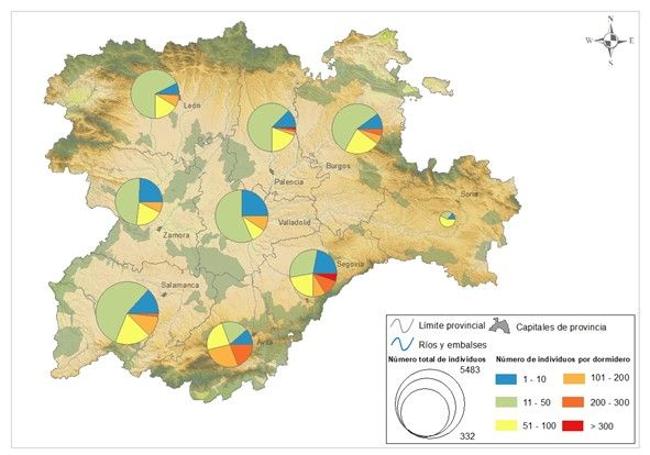 Dormideros de Milano Real por provincias en Castilla y León.