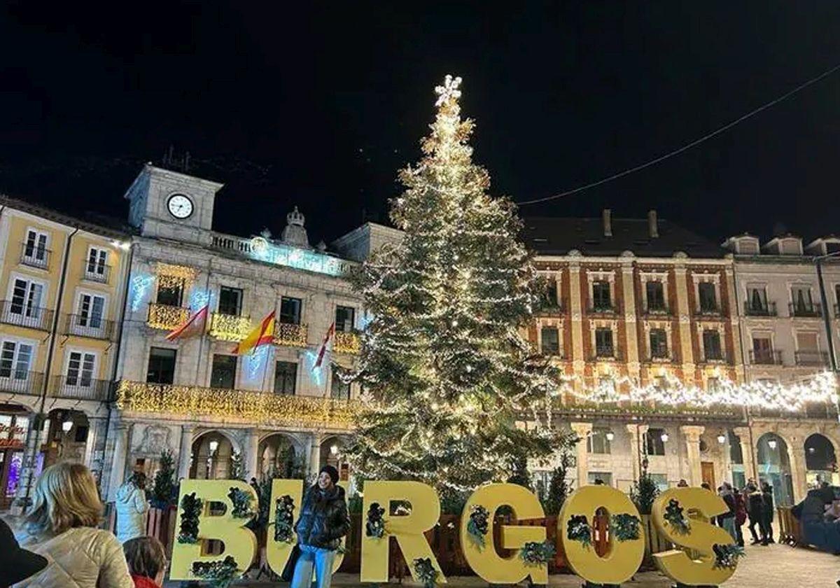 Árbol de Navidad de la Plaza Mayor de Burgos, el año pasado.