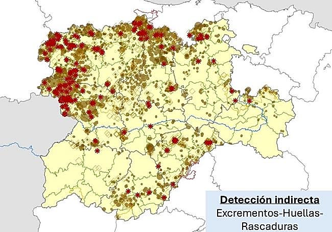 Mapa donde se sobreponen los excrementos, las huellas y las rascaduras.