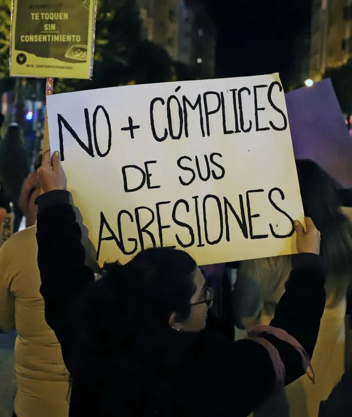 Imagen secundaria 2 - Carteles contra la violencia machista en la manifestación de Burgos. 