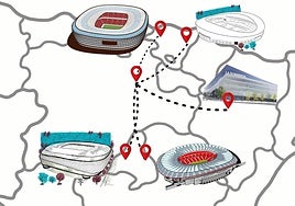 Mapa de los estadios próximos a Burgos, los que serán sedes del Mundial 2030