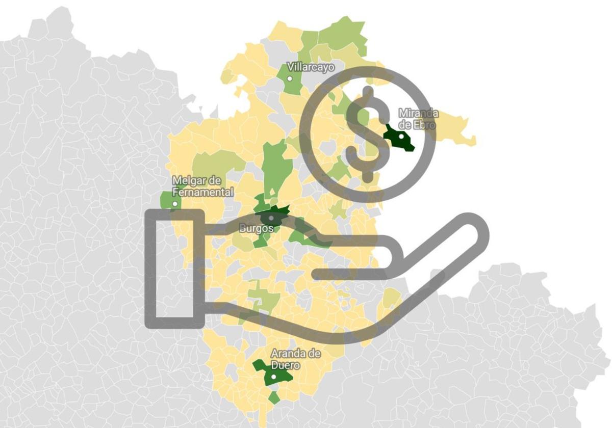 Mapa con la retribución de los alcaldes de Burgos.