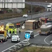 El vuelco de un camión deja un herido y obliga a cortar dos carriles en Burgos