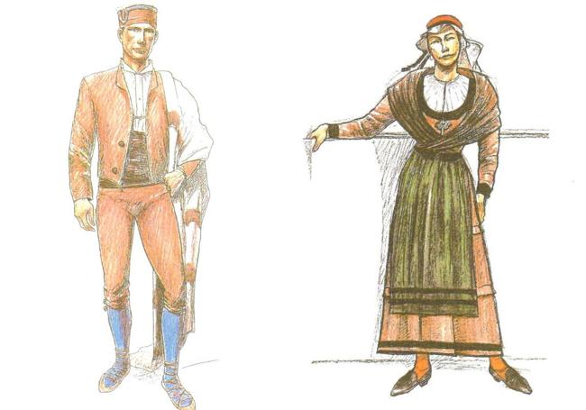 Trajes tradicionales de Buniel, en Burgos, recuperado por Leoncio Pérez Merino y José María González Marrón.