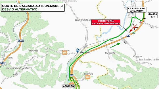 Cortes al tráfico en la A-1 en el enlace de Armiñón por obras de ampliación en la capacidad de circulación